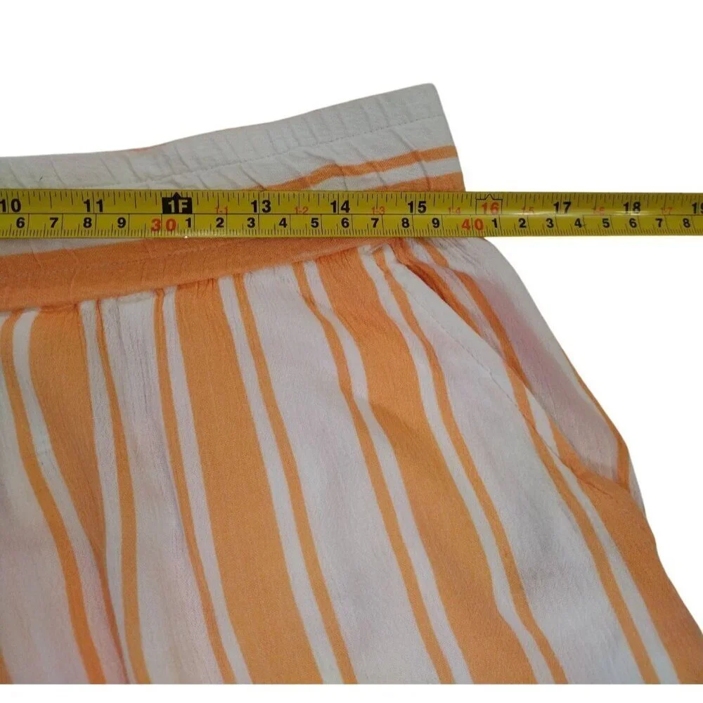 Michael Kors Womens Orange, White Striped Drawstring Shorts Size L Viscose Blend